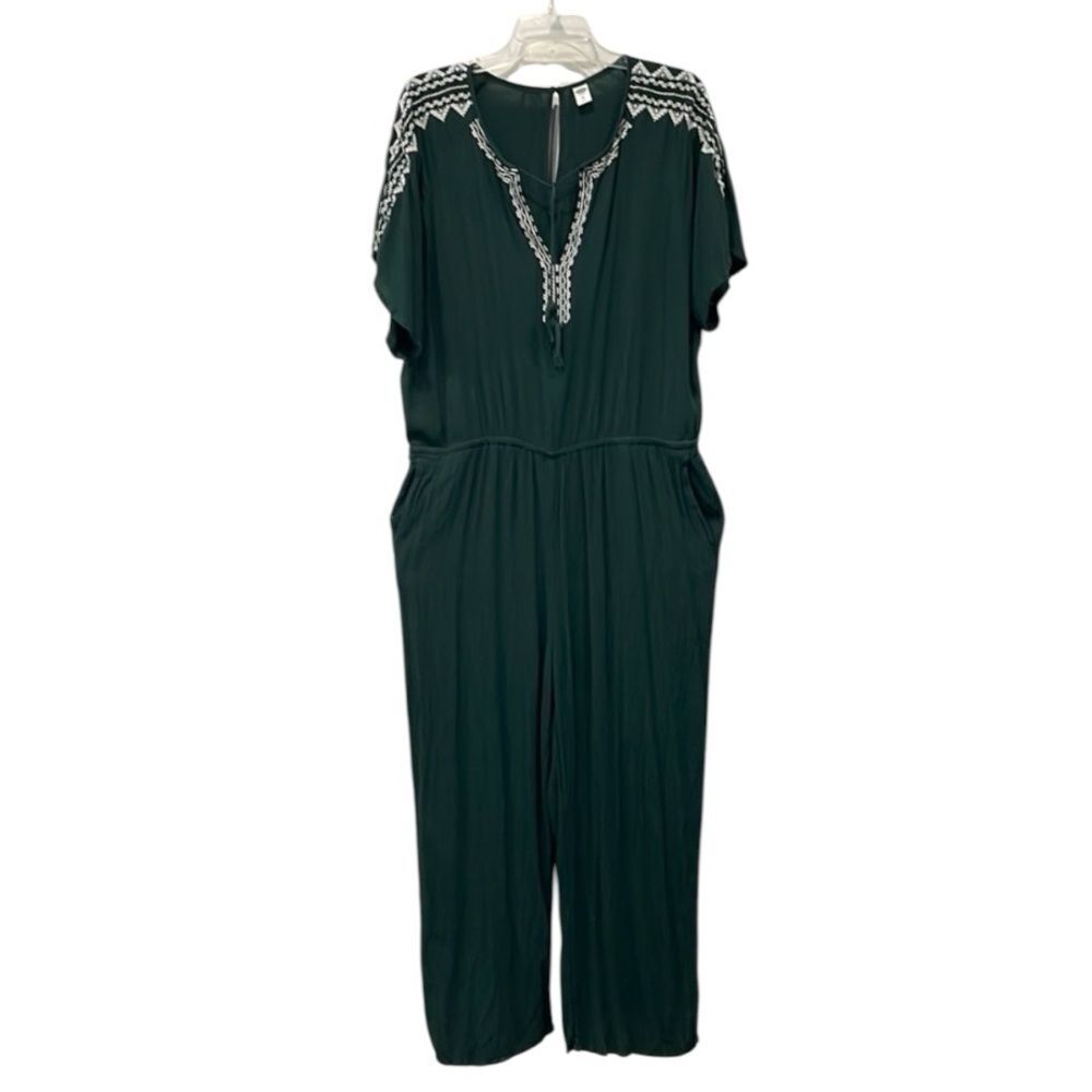 Old Navy embroidery Womens XL Jumpsuit Gauze Rayon Wide Leg Pull On Short Sleeve